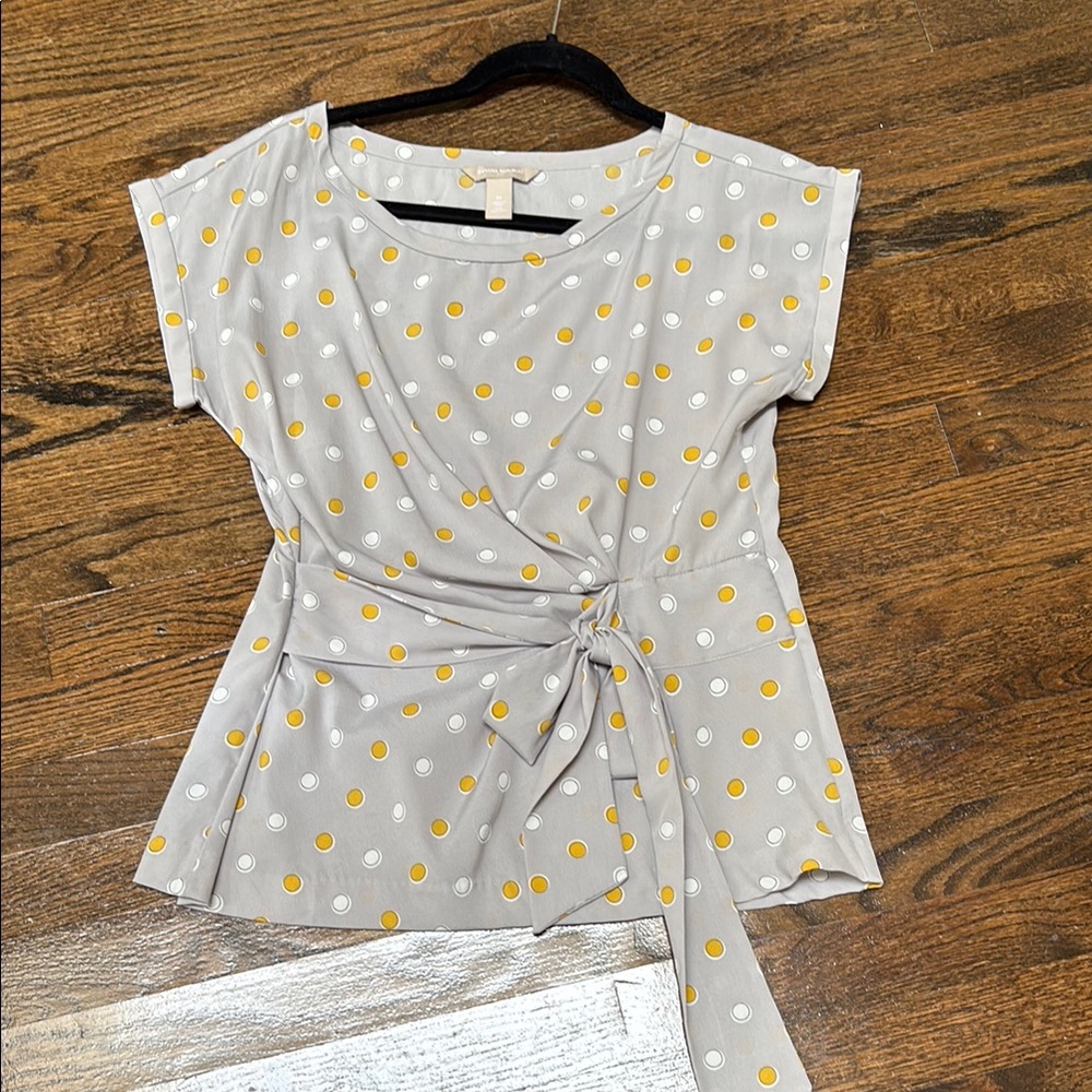 Banana Republic Polka Dot Wrap Top - Gray and Yellow Medium